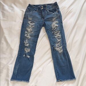 American Eagle Outfitters Ripped Blue Straight Leg Jeans sz 4